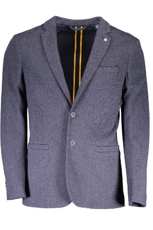 Men's Coats with Multi-Pocket DesignBlue Cotton Men Jacket