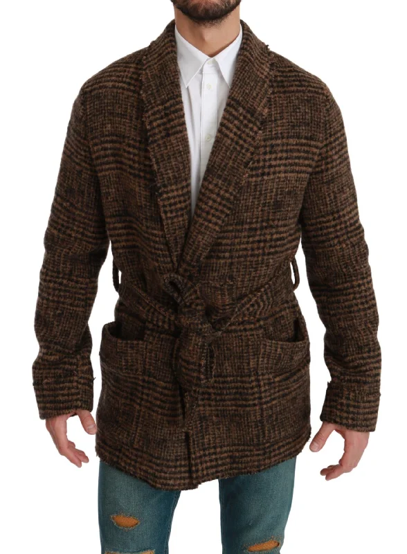 High-Quality Men's Duffle CoatsElegant Brown Alpaca Blend Belted Cape Jacket