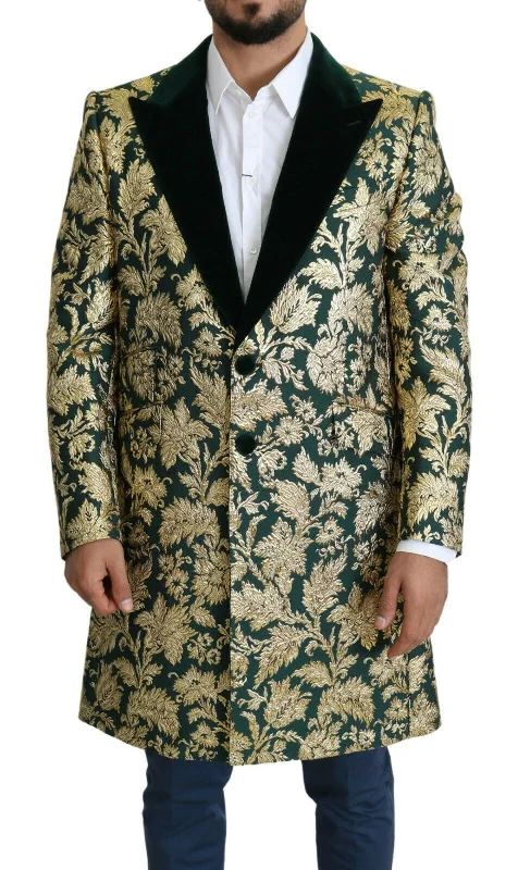 Men's Coats for SpringElegant Gold Green Jacquard Sicilia Jacket