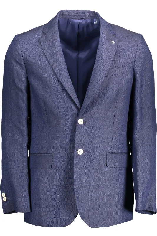 Men's Coats for HikingBlue Linen Men Jacket