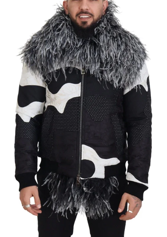 Men's Coats for Every OccasionElegant Shearling Zip Jacket In Black & White