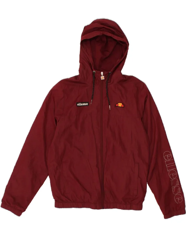 Men's Coats with Vintage StyleELLESSE Mens Graphic Hooded Rain Jacket UK 38 Medium Maroon Polyester