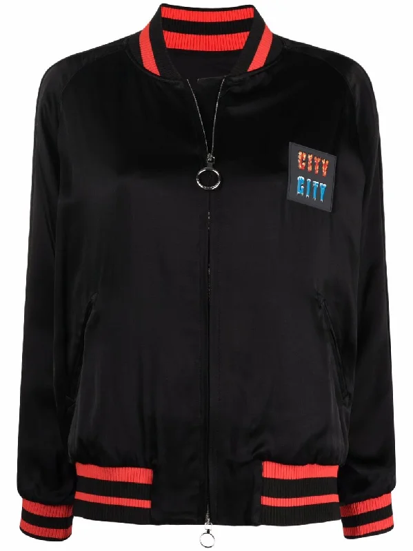 Men's Coats with Ripstop FabricLogo Patch Bomber Jacket