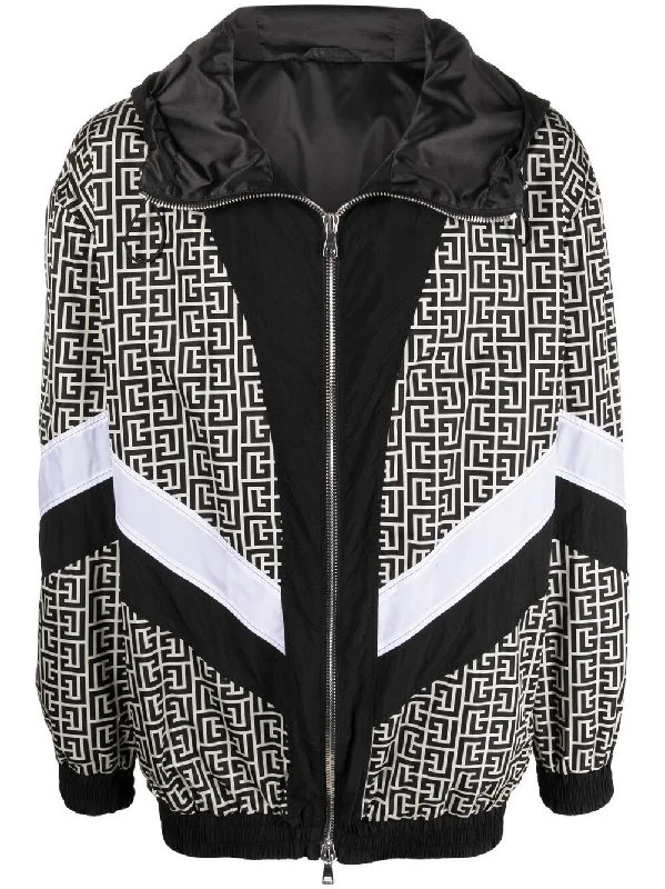 Best Men's Leather CoatsMonogram-Print Hooded Bomber Jacket