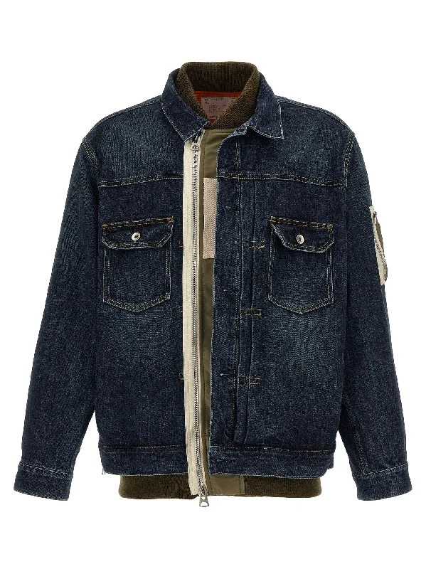 Classic Men's Trench CoatsNylon Insert Denim Jacket