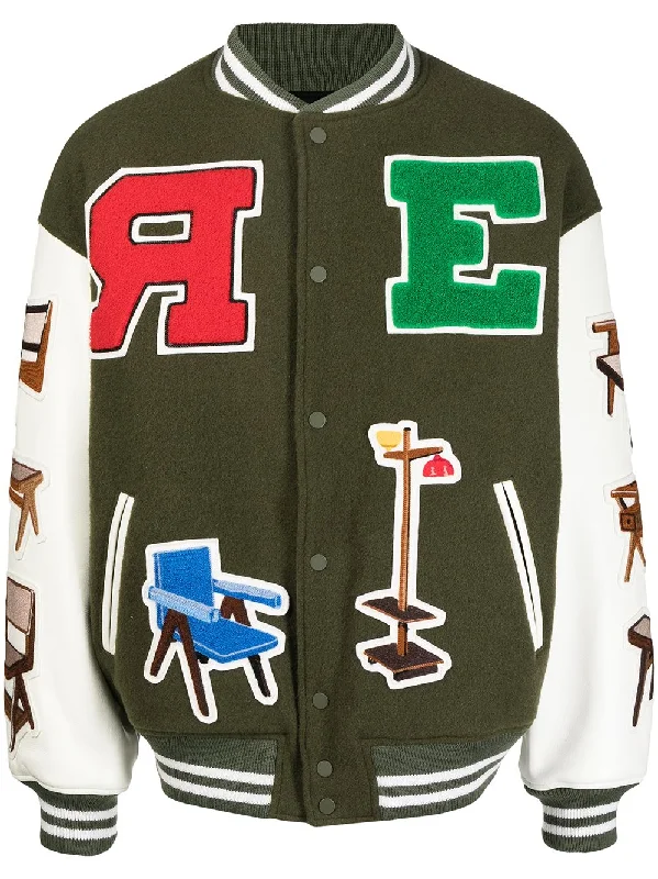 Men's Coats with Magnetic ClosuresPatch-Detail Bomber Jacket