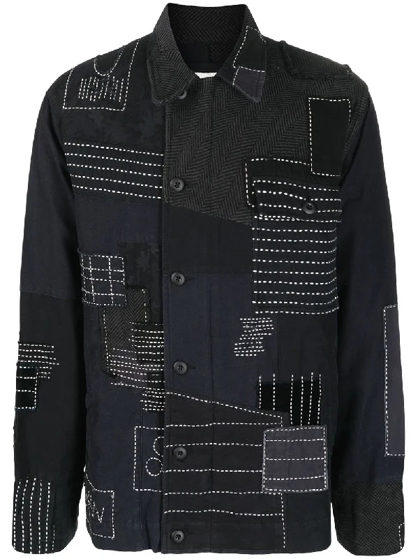 Men's Coats with Multi-Pocket DesignPatchwork-Detail Shirt Jacket