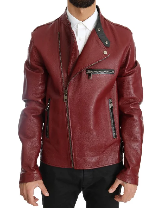 Cool Men's Pea CoatsRadiant Red Leather Biker Motorcycle Jacket