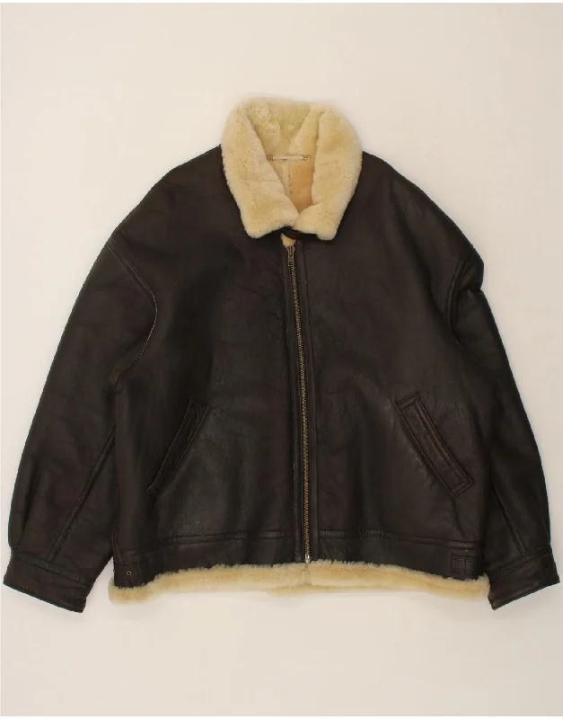 Men's Coats for AutumnSHEARLING Mens Shearling Jacket IT 58 4XL Black Leather