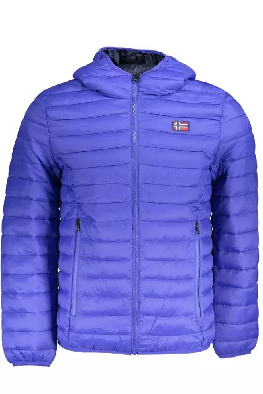 Men's Coats without LiningSleek Blue Polyamide Hooded Jacket