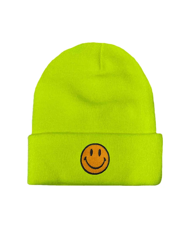 Adjustable Sun HatsSMILEY 2 FULL RIB BEANIE - NEON YELLOW