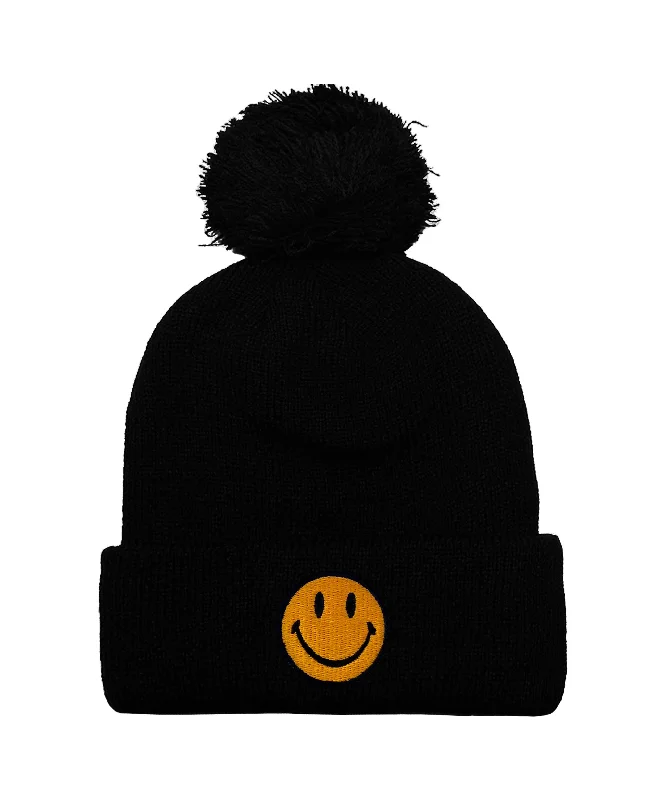 Youth Baseball HatsSMILEY POM POM RIB BEANIE