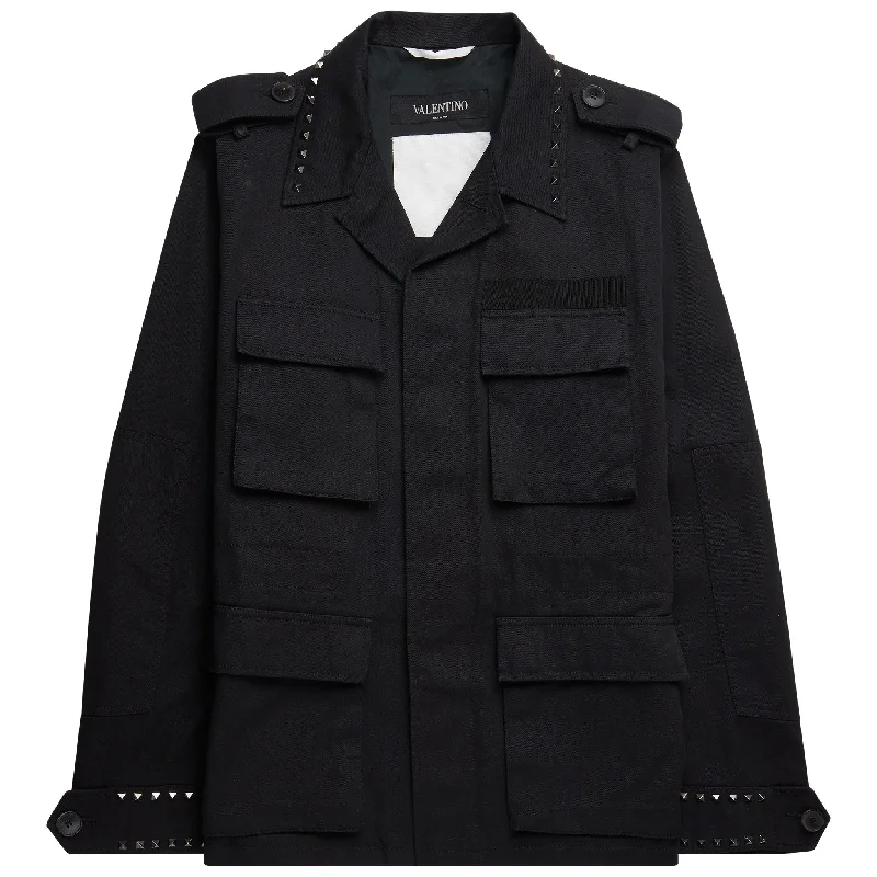 Men's Coats with LiningValentino Rockstud Military Black Jacket