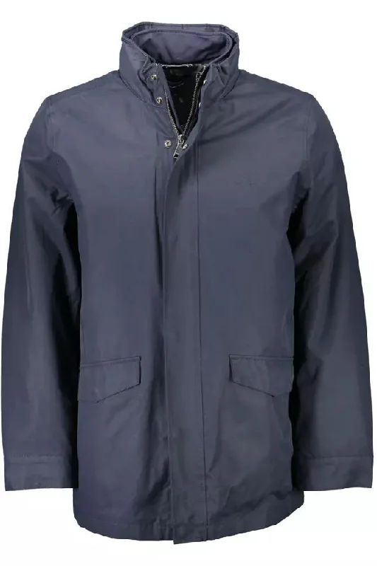 Men's Coats with Belted WaistsBlue Polyester Men Jacket