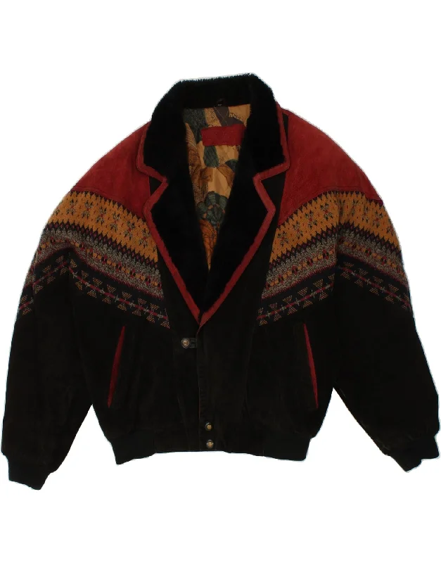 Men's Coats with Wind-Resistant FabricVINTAGE Mens Leather Jacket IT 52 XL Black Fair Isle Leather Men's Coats with Wind-Resistant FabricVINTAGE Mens Leather Jacket IT 52 XL Black Fair Isle Leather