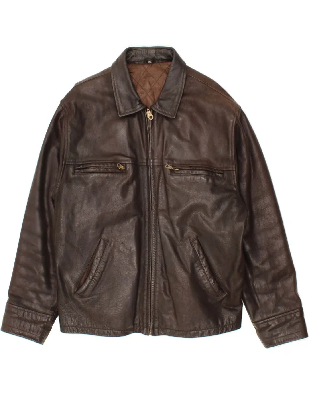 Men's Coats with ButtonsVINTAGE Mens Leather Jacket UK 42 XL Brown