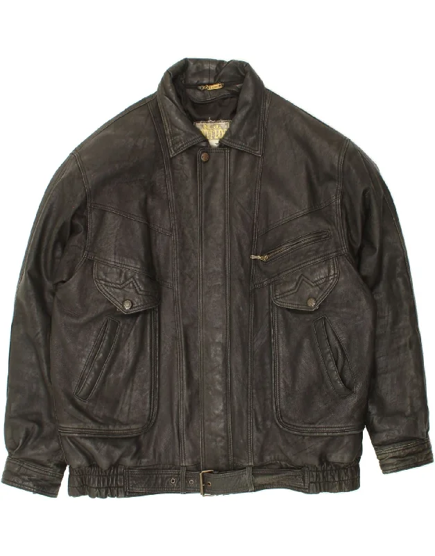 Men's Coats with Stretch FabricVINTAGE Mens Leather Jacket UK 44 2XL Black Leather