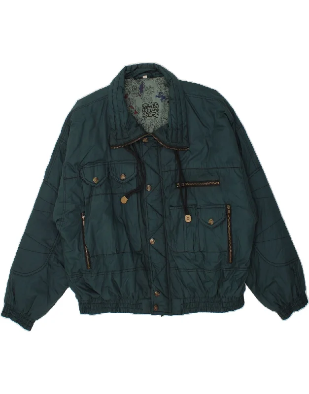 Men's Coats with HoodsVINTAGE Mens Padded Jacket IT 54 2XL Blue Polyester