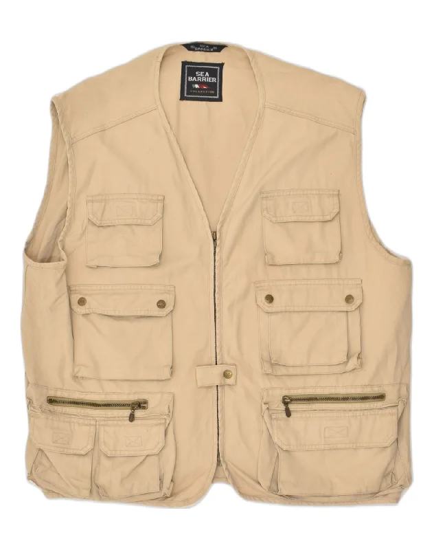 Men's Coats for WorkSEA BARRIER Mens Utility Gilet UK 42 XL Beige Cotton