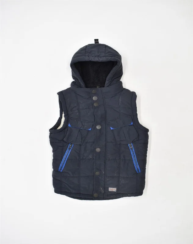 Men's Coats with Adjustable HemsSUPERDRY Mens Sherpa Hooded Padded Gilet UK 36 Small Navy Blue Cotton