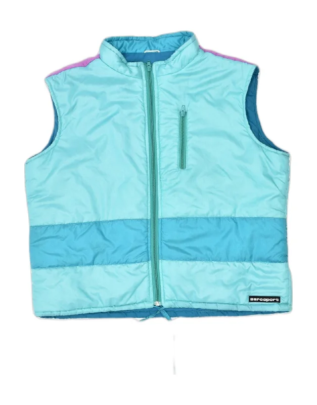 Men's Coats with Quilted LiningVINTAGE Mens Padded Gilet IT 46 Small Blue Colourblock Polyamide