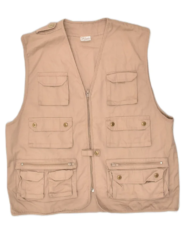 Men's Coats with Velcro ClosuresVINTAGE Mens Utility Gilet UK 44 2XL Brown Cotton