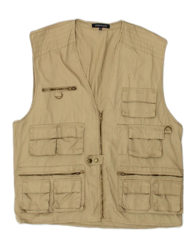 Men's Coats for BikingVINTAGE Mens Utility Gilet UK 46 3XL Khaki Polyester